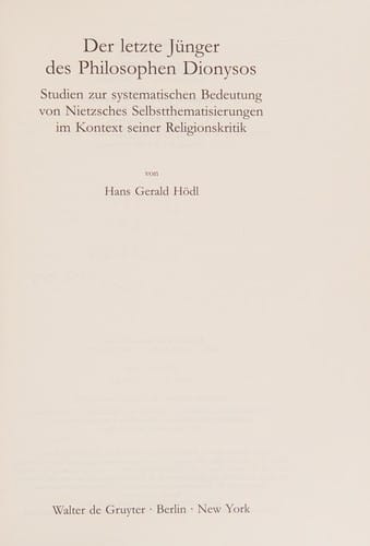 Der letzte Jünger des Philosophen Dionysos