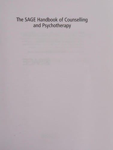 The SAGE handbook of counselling and psychotherapy