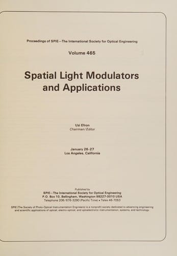 Spatial light modulators and applications, January 26-27, Los Angeles, California