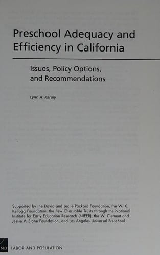 Preschool adequacy and efficiency in California