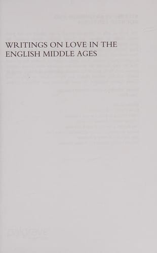 WRITINGS ON LOVE IN THE ENGLISH MIDDLE AGES; ED. BY HELEN COONEY