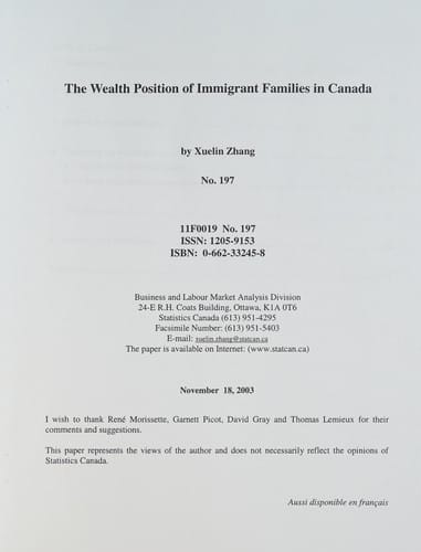 The wealth position of immigrant families in Canada