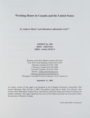 Working hours in Canada and the United States