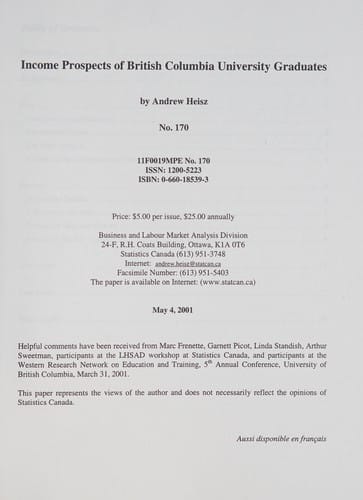 Income prospects of British Columbia University graduates