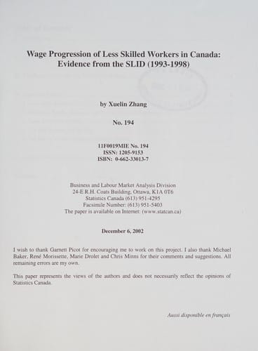 Wage progression of less skilled workers in Canada