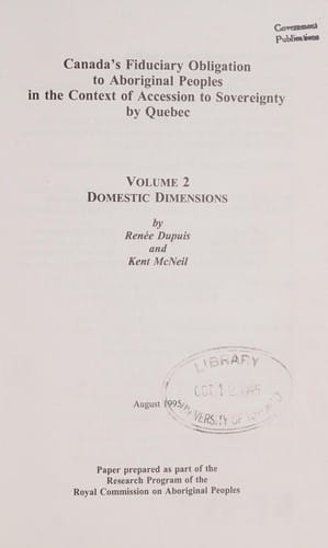 Canada's fiduciary obligation to aboriginal peoples in the context of accession to sovereignty by Quebec