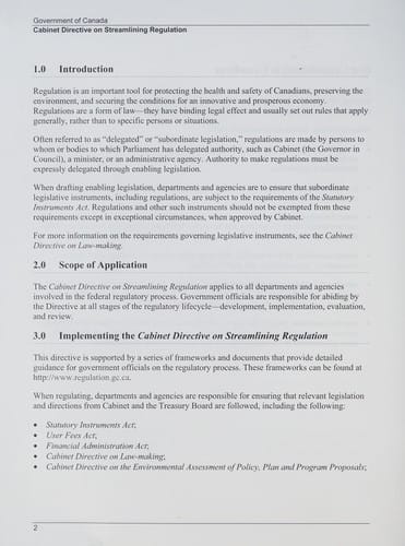 Cabinet directive on streamlining regulation