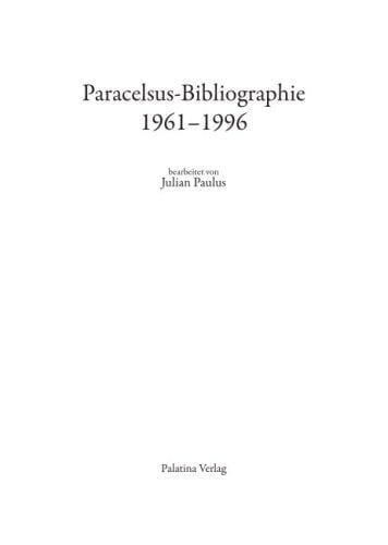 Paracelsus-Bibliographie, 1961-1996
