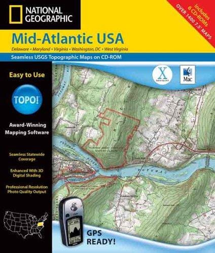 National Geographic Topographical Midatlantic United States of America