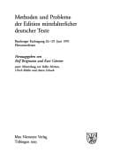 Methoden und Probleme der Edition mittelalterlicher deutscher Texte
