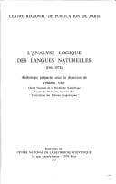L'Analyse logique des langues naturelles