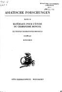 Les matériaux pour l'étude du chamanisme mongol