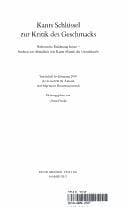 Kants Schlüssel zur Kritik des Geschmacks