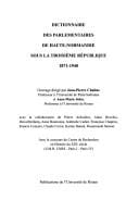 Dictionnaire des parlementaires de Haute-Normandie sous la Troisième République, 1871-1940