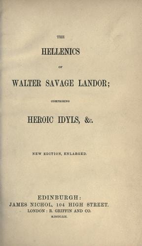 The Hellenics of Walter Savage Landor