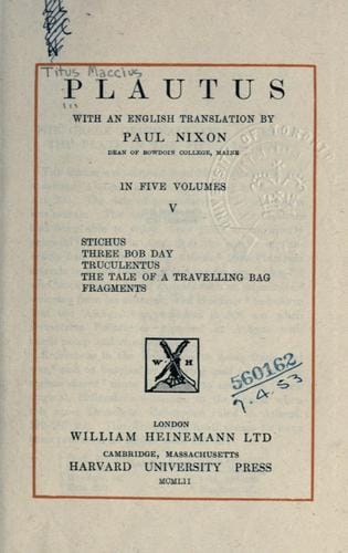 Plautus, with an English translation by Paul Nixon