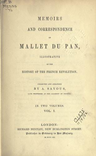 Memoirs and correspondence of Mallet du Pan