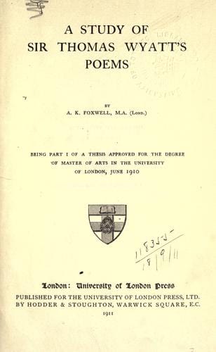 A study of Sir Thomas Wyatt's poems