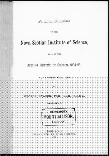 Address to the Nova Scotian Institute of Science