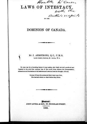 Laws of intestacy in the Dominion of Canada