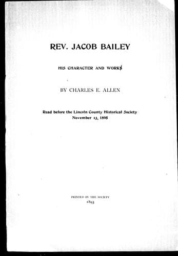 Rev. Jacob Bailey, his character and works