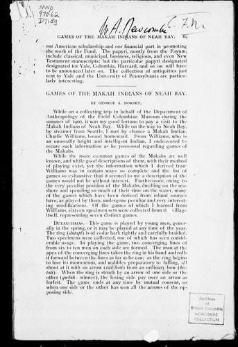 Games of the Makah Indians of Neah Bay