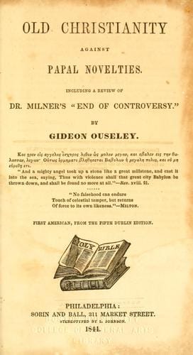 Old Christianity against papal novelties