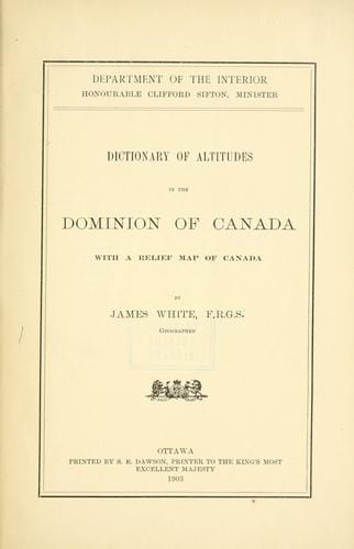 Dictionary of altitudes in the Dominion of Canada