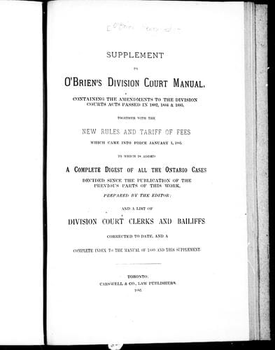 Supplement to O'Brien's division court manual