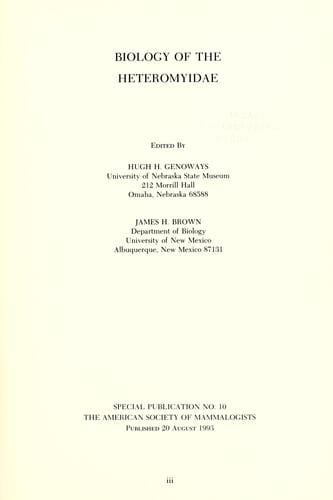 Biology of the Heteromyidae