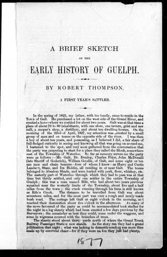 A brief sketch of the early history of Guelph
