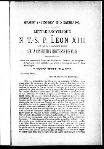 Lettre encyclique de N. T.-S. P. Léon XIII, pape par la providence divine, sur la constitution chrétienne des états