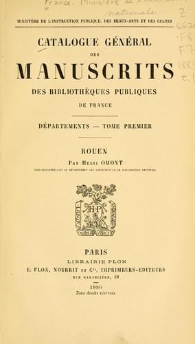 Catalogue général des manuscrits des bibliothèques publiques de France
