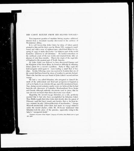 Did Cabot return from his second voyage?