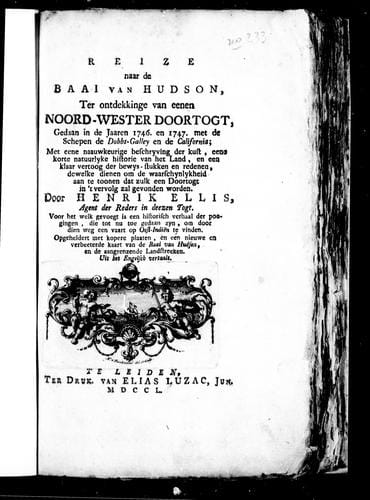 Reize naar de Baai van Hudson ter ontdekkinge van eenen Noord-Wester doortogt