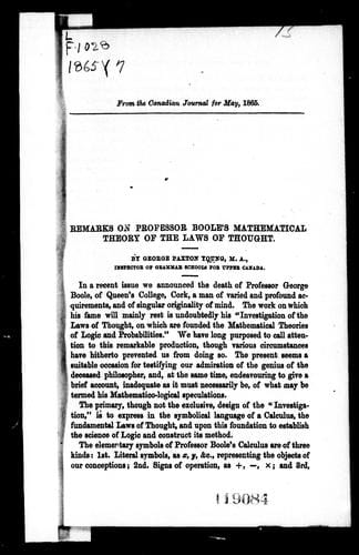 Remarks on Professor Boole's mathematical theory of the laws of thought