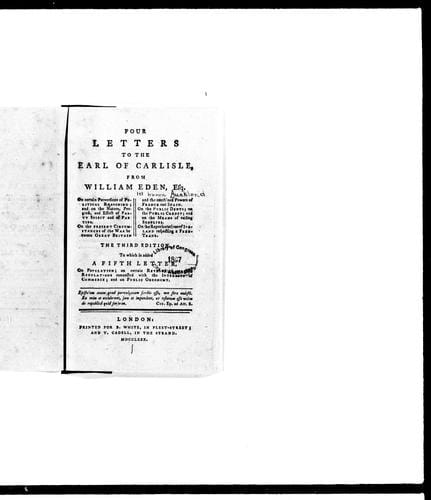 Four letters to the Earl of Carlisle, from William Eden, Esq