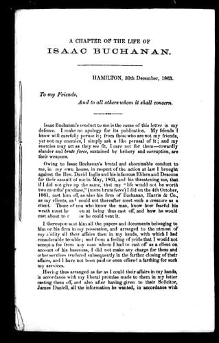 A Chapter of the life of Isaac Buchanan