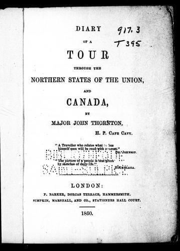 Diary of a tour through the northern states of the Union, and Canada