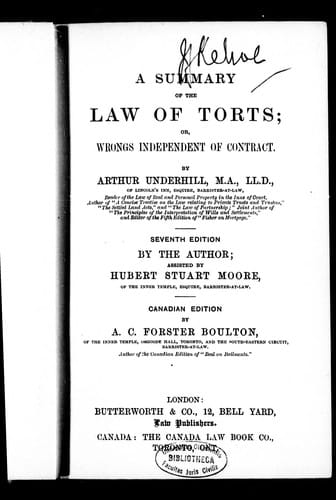 A summary of the law of torts, or, Wrongs independent of contract