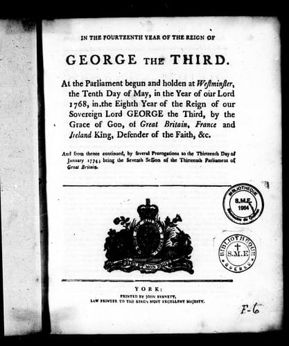 In the fourteenth year of the reign of George the Third