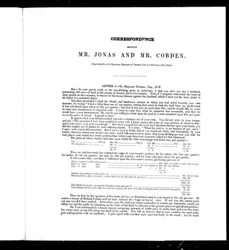 Correspondence between Mr. Jonas and Mr. Cobden