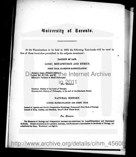 University of Toronto at the examinations to be held in 1873