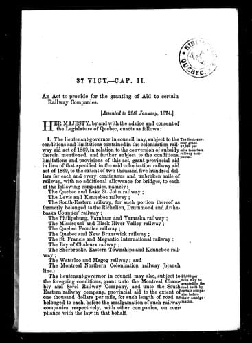 An Act to provide for the granting of aid to certain railway companies