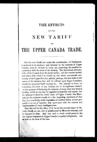 The effects of the new tariff on the Upper Canada trade
