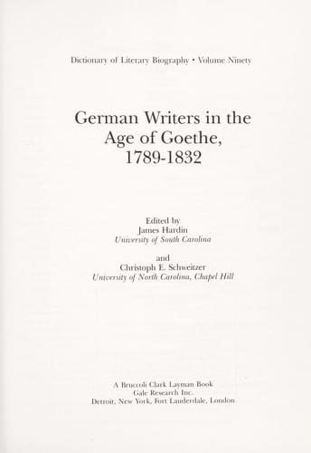 German writers in the age of Goethe, 1789-1832