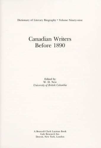 Canadian writers before 1890