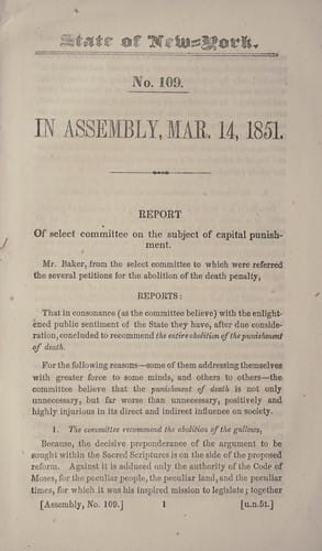 Report of the Select Committee on Capital Punishment, made to the assembly, March 14, 1851