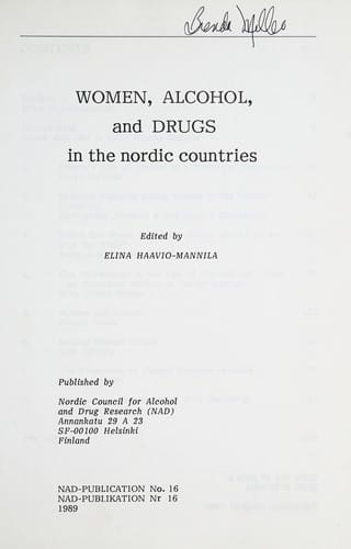 Women, alcohol, and drugs in the Nordic countries