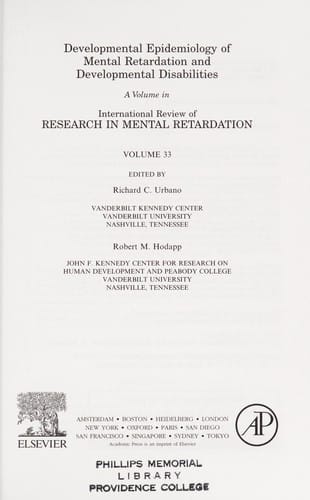 Developmental epidemiology of mental retardation and developmental disabilities